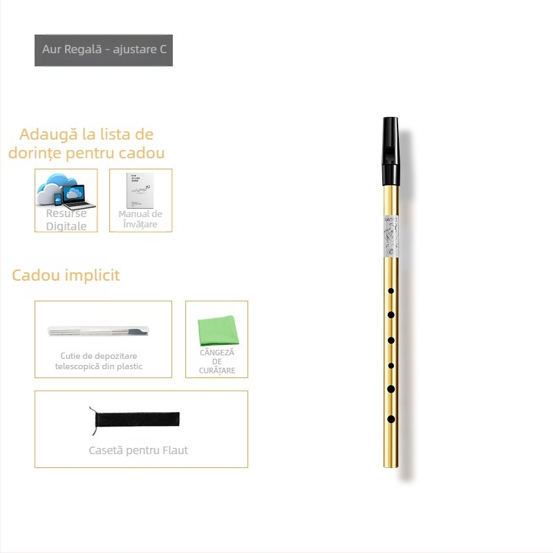 fluier irlandez cu șase orificii, corp din aliaj cupru-rezină-aluminiu, chei C și D