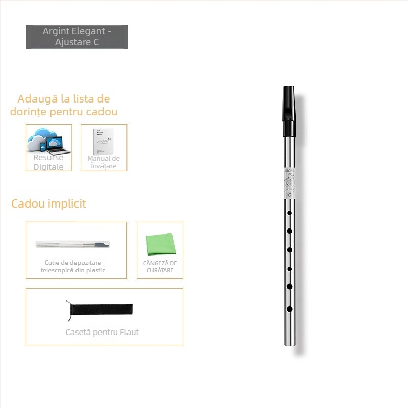 fluier irlandez cu șase orificii, corp din aliaj cupru-rezină-aluminiu, chei C și D