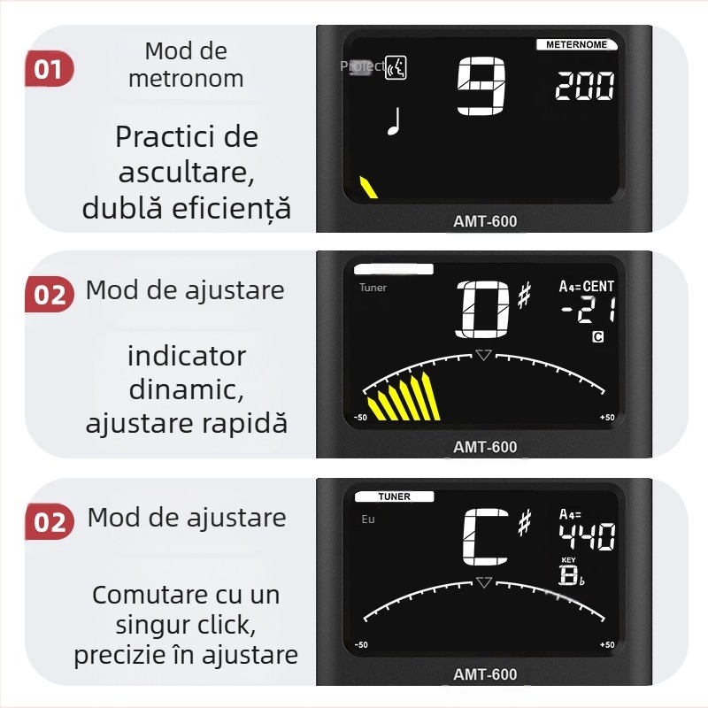 Arnoma AMT-600 Metronom și tuner pentru instrumente de suflat, vioară și violoncel – 3 în 1