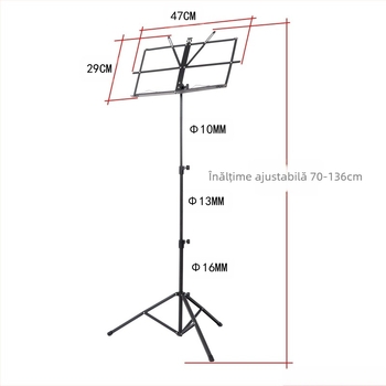 Stativ pentru partituri, cu structură metalică, model 01 cap din cauciuc, ambalat în pungi