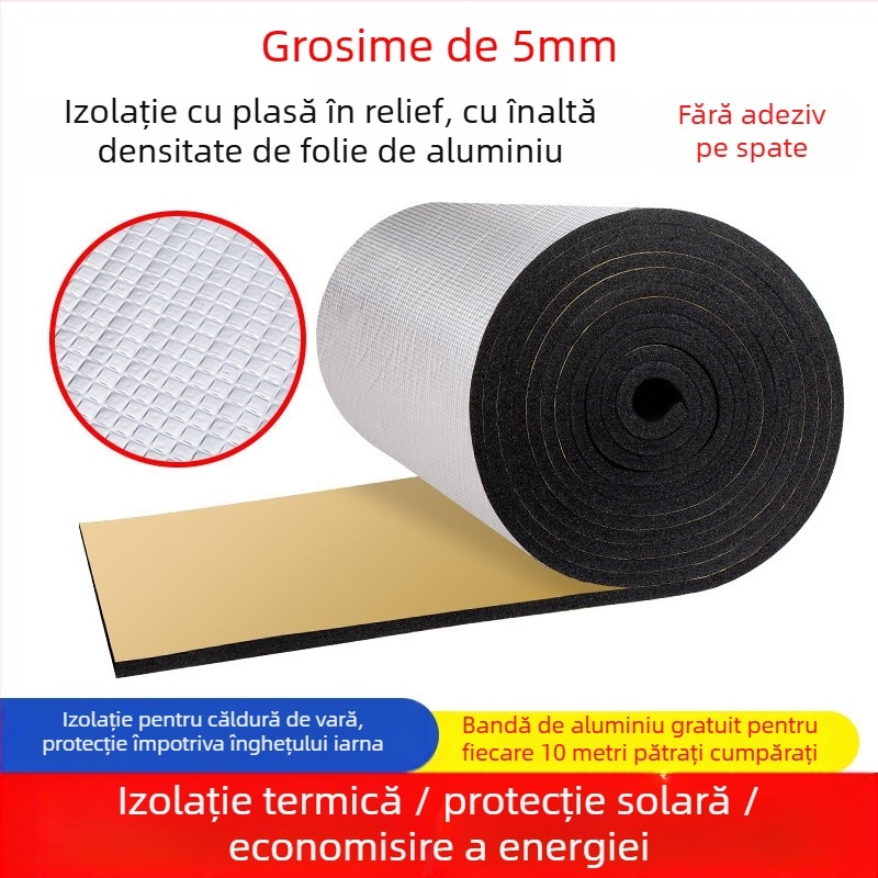 Izolație autoadezivă cu folie de aluminiu pentru acoperișuri – rezistență la foc, izolație termică și fonică, 0.035 W/mK, grad B1, temperatură de utilizare 200°C, rol microporos