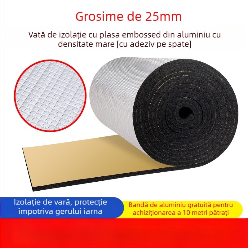 Izolație autoadezivă cu folie de aluminiu pentru acoperișuri – rezistență la foc, izolație termică și fonică, 0.035 W/mK, grad B1, temperatură de utilizare 200°C, rol microporos