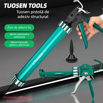 XTUOSEN Pistool de adeziv structural pentru rosturi la uși și ferestre – design semi-cilindric, mâner din cauciuc întărit, 0,81 kg