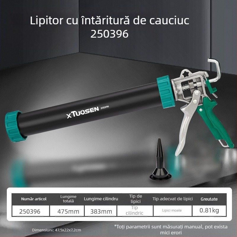 XTUOSEN Pistool de adeziv structural pentru rosturi la uși și ferestre – design semi-cilindric, mâner din cauciuc întărit, 0,81 kg