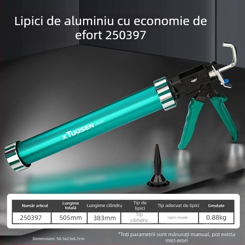 XTUOSEN Pistool de adeziv structural pentru rosturi la uși și ferestre – design semi-cilindric, mâner din cauciuc întărit, 0,81 kg