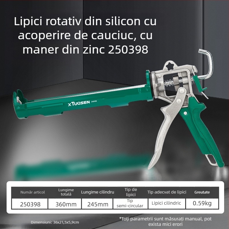 XTUOSEN Pistool de adeziv structural pentru rosturi la uși și ferestre – design semi-cilindric, mâner din cauciuc întărit, 0,81 kg