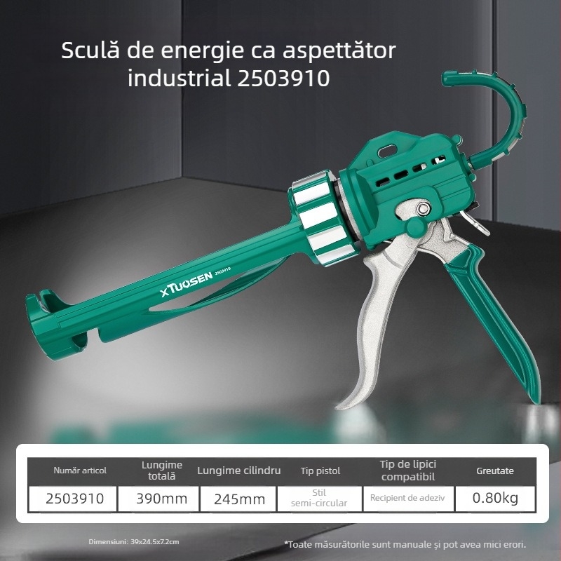 XTUOSEN Pistool de adeziv structural pentru rosturi la uși și ferestre – design semi-cilindric, mâner din cauciuc întărit, 0,81 kg