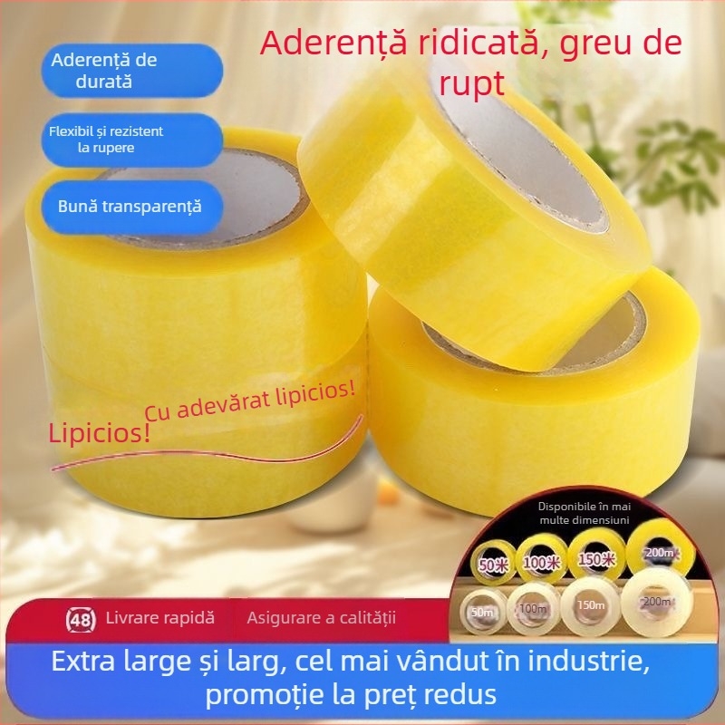 Bandă de sigilare Yixin - transparentă, cu vâscozitate înaltă, bandă de ambalare lată; Lungime 2000 cm, Lățime 4.38 cm, Grosime 3 cm