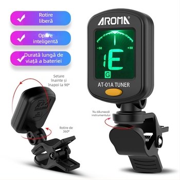 Arnoma AT-01A Tuner electronic universal cu metronom pentru chitară, ukulele și vioară, ton variabil