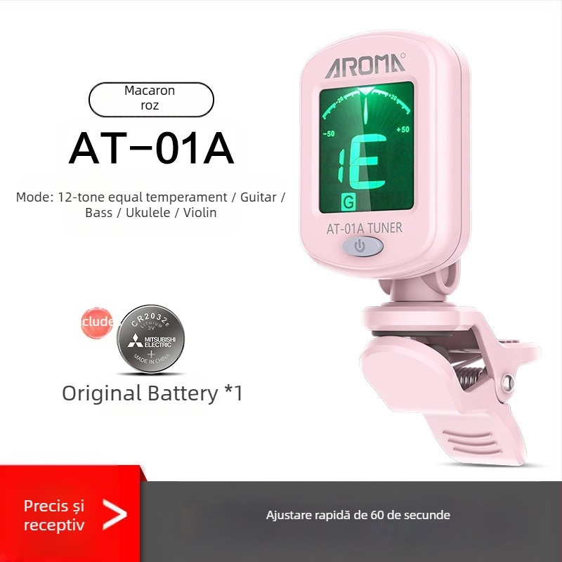 Arnoma AT-01A Tuner electronic universal cu metronom pentru chitară, ukulele și vioară, ton variabil