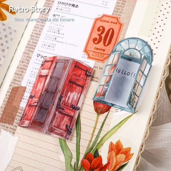RetroStory autocolant 3D pentru planner — material PET, stil desen animat, lucrat manual cu imprimare UV