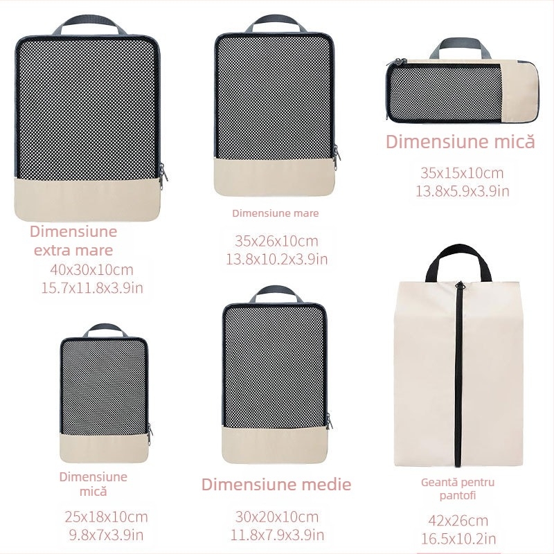 Geantă de depozitare pentru călătorii, set de 6 piese, dimensiuni multiple, Twill Oxford, organizator multifuncțional