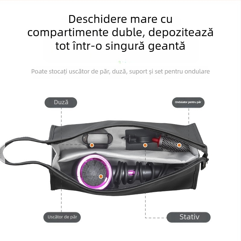 Sac de depozitare pentru uscător de păr - Compatibil Dyson, Material PU, Stil geantă de mână, Multifuncțional, pentru călătorii