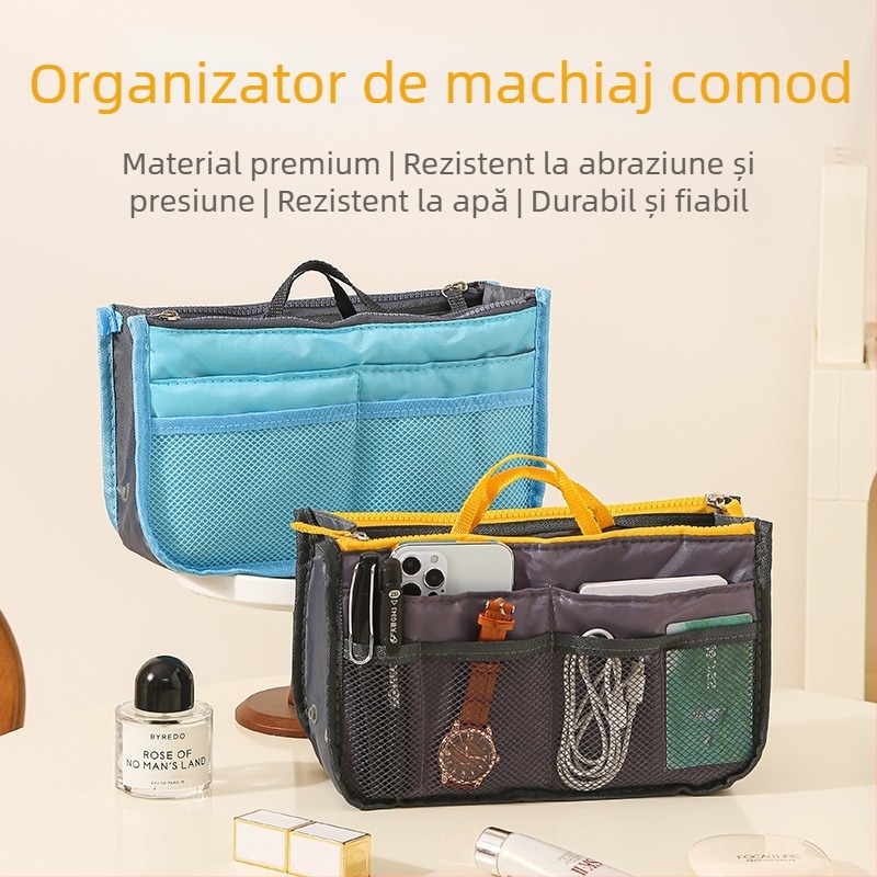 Geantă de cosmetică model 111, cubică, din poliester, cu fermoar dublu, multifuncțională pentru călătorii