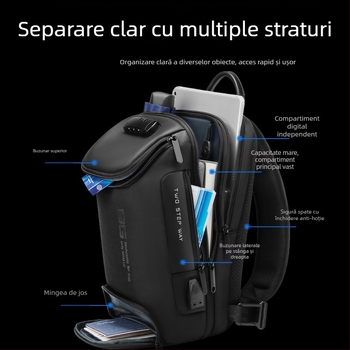 Geantă crossbody pentru bărbați, impermeabilă, cu blocare prin parolă pentru protecție anti-furt, material Oxford, model ML7082