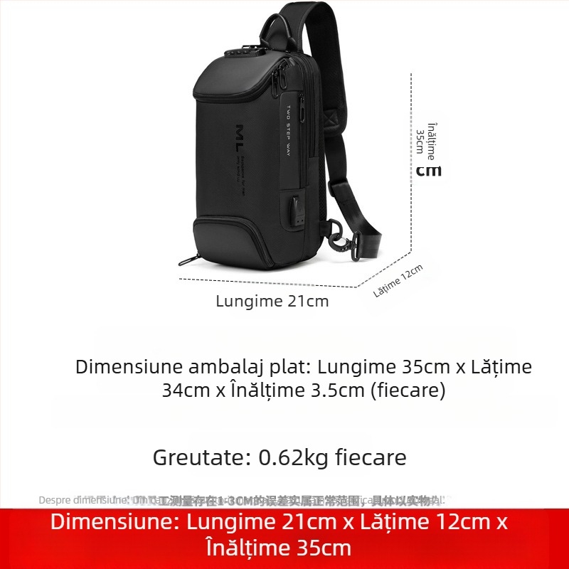 Geantă crossbody pentru bărbați, impermeabilă, cu blocare prin parolă pentru protecție anti-furt, material Oxford, model ML7082