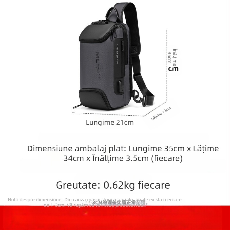 Geantă crossbody pentru bărbați, impermeabilă, cu blocare prin parolă pentru protecție anti-furt, material Oxford, model ML7082