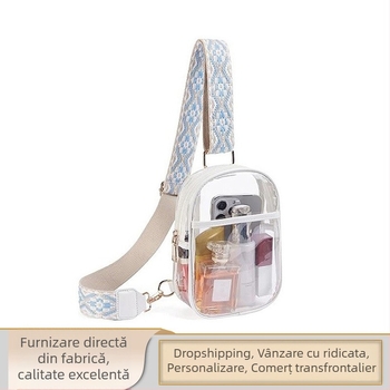 Geantă de umăr transparentă, PVC, stil street fashion, formă orizontală pătrată, fermoar la deschidere, curea de umăr reglabilă