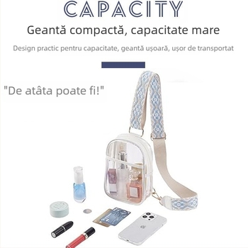 Geantă de umăr transparentă, PVC, stil street fashion, formă orizontală pătrată, fermoar la deschidere, curea de umăr reglabilă