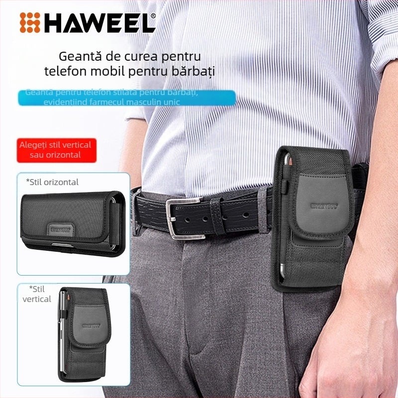 HAWEEL Borsetă de talie din PU pentru bărbați - respirabilă, cu buzunar pentru carduri, compatibilă cu dispozitive de 8 inci