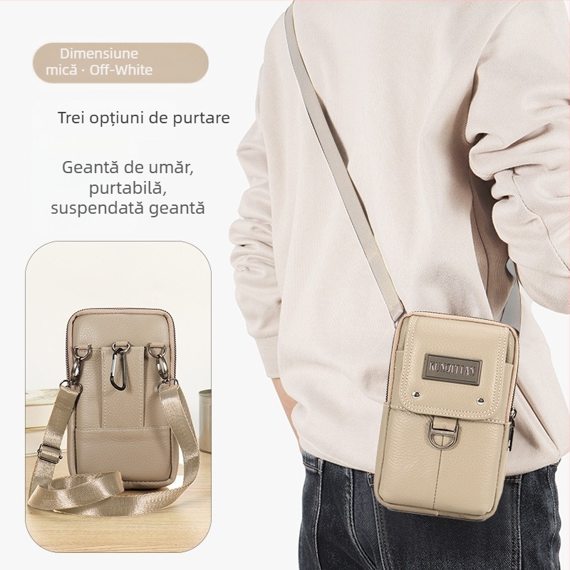 Geantă pentru telefon din piele, pentru curea, bărbați, piele naturală, piele din primul strat, formă verticală pătrată, închidere cu fermoar, stil business