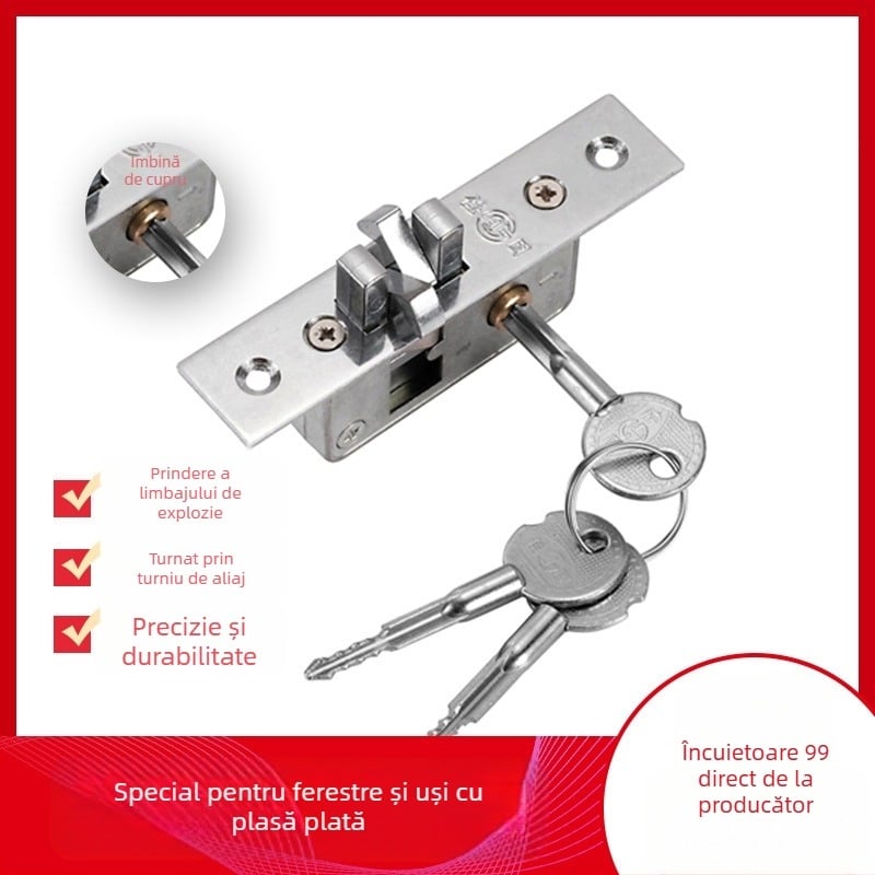 Jiagu încuietoare de tip core într-un cadru din aliaj de aluminiu pentru uși anti‑furt și uși glisante; modelul 99; cadru din aluminiu; potrivit pentru grosimea ușii 25–40 mm