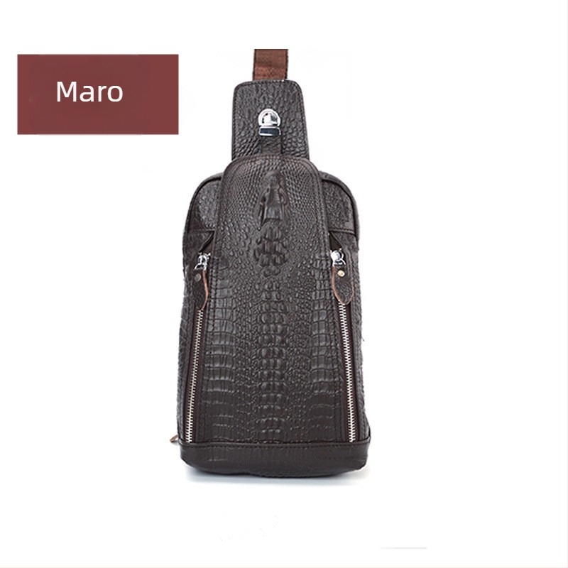 Geantă de umăr pentru bărbați din piele naturală, model crocodil, formă orizontală pătrată, închidere cu clapă, buzunare interioare: fermoar, buzunar pentru telefon, buzunar pentru ID, buzunar pentru aparat foto