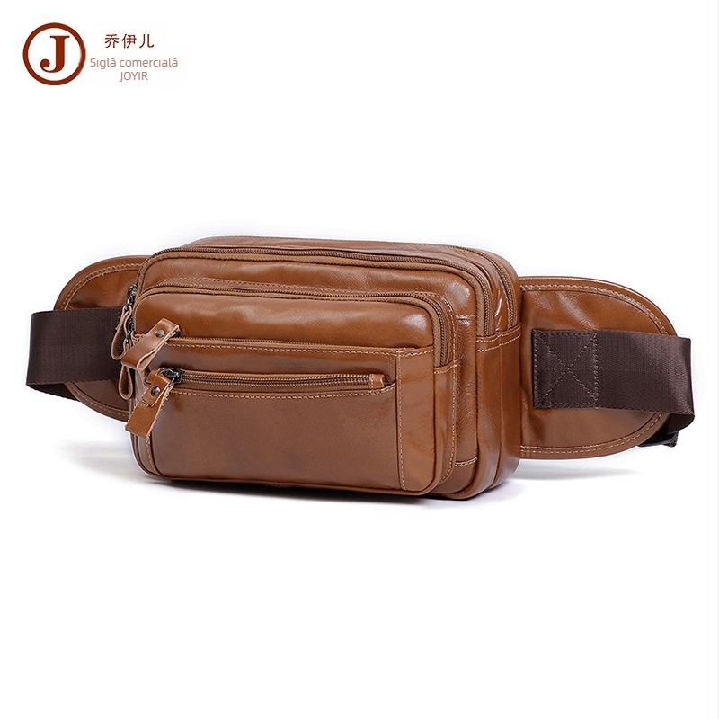 Geantă de talie din piele naturală pentru bărbați, crossbody, cu mai multe buzunare – piele de vită în primul strat, rezistentă la uzură, căptușeală poliester