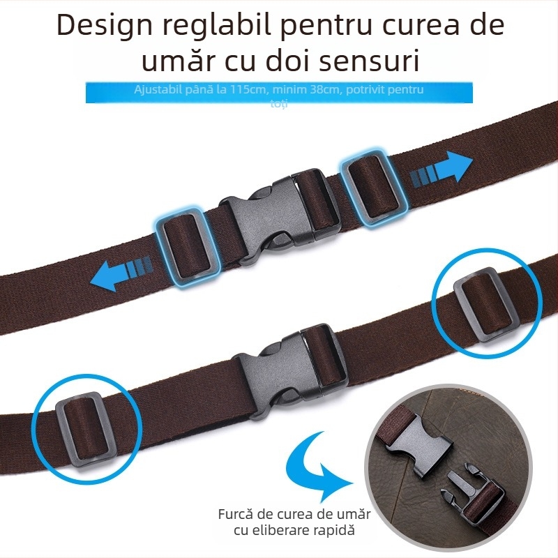 Geantă de piept pentru bărbați din piele naturală, piele de vițel prim strat, rezistentă la uzură, căptușală din poliester, pentru uz zilnic