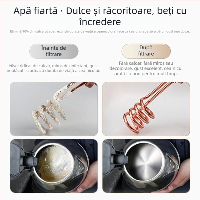 Filtru de apă montat frontal din oțel inox, pentru bucătărie și baie, cu filtru ceramic detașabil și lavabil; ultrafiltrare, filtrare nivel 1, 0–38°C, presiune 0.1–0.4 MPa, 1000 L/zi