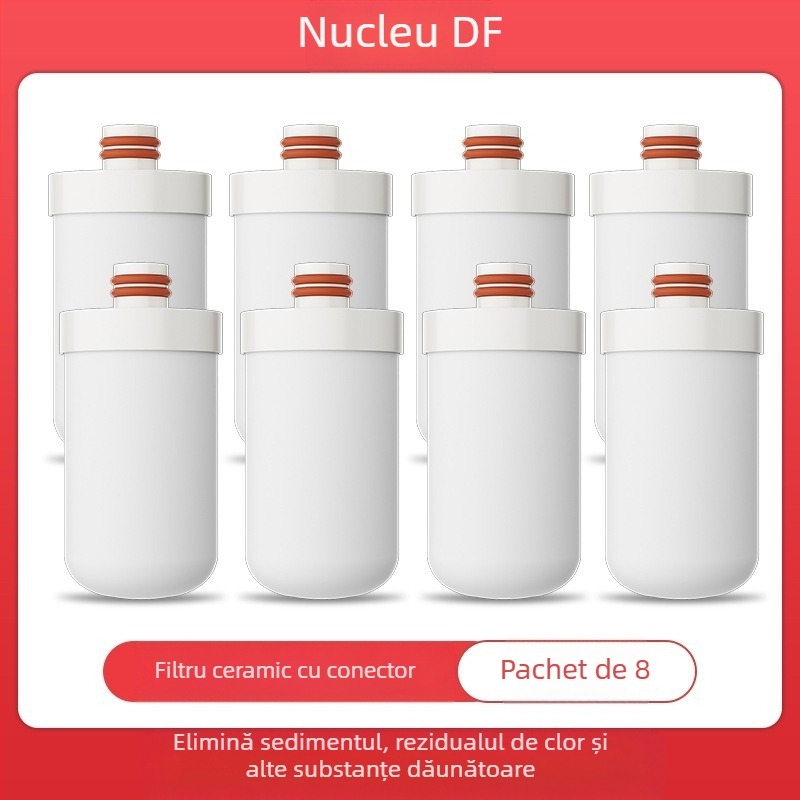 Filtru de apă montat frontal din oțel inox, pentru bucătărie și baie, cu filtru ceramic detașabil și lavabil; ultrafiltrare, filtrare nivel 1, 0–38°C, presiune 0.1–0.4 MPa, 1000 L/zi