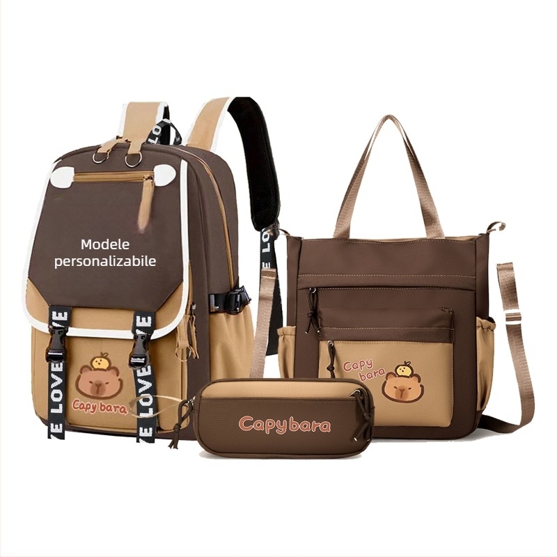 Rucsac unisex pentru gimnaziu cu imprimeu Capybara anime, din Oxford, ultra-ușor, căptușeală din nylon, bretele cu pernă de aer