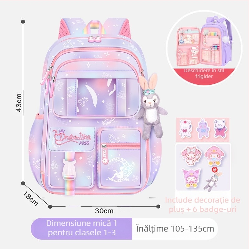 Rucsac pentru fete, clasele 1-6, Oxford ultra-ușor, respirabil și reducerea încărcăturii, model gradient