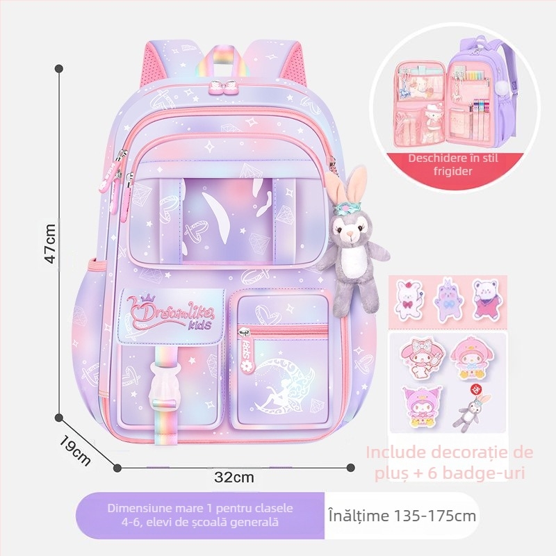 Rucsac pentru fete, clasele 1-6, Oxford ultra-ușor, respirabil și reducerea încărcăturii, model gradient