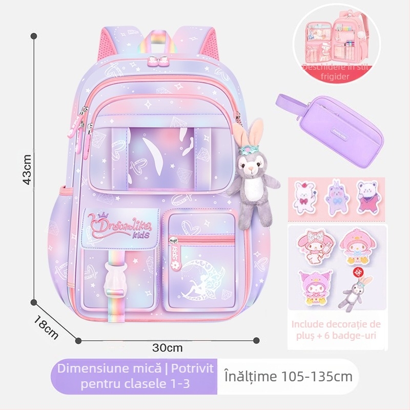 Rucsac pentru fete, clasele 1-6, Oxford ultra-ușor, respirabil și reducerea încărcăturii, model gradient