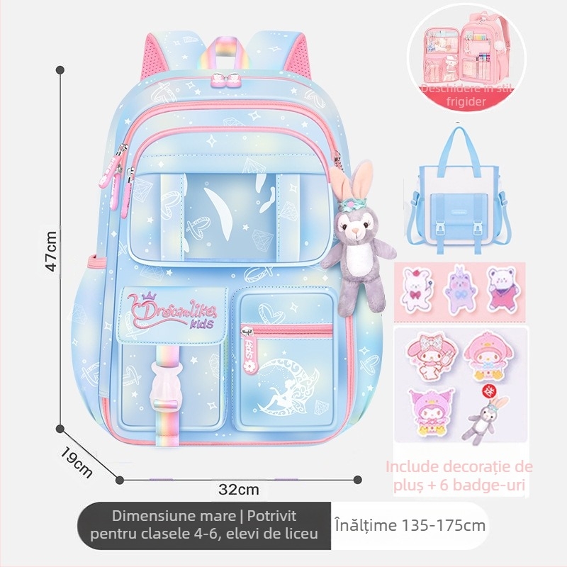 Rucsac pentru fete, clasele 1-6, Oxford ultra-ușor, respirabil și reducerea încărcăturii, model gradient