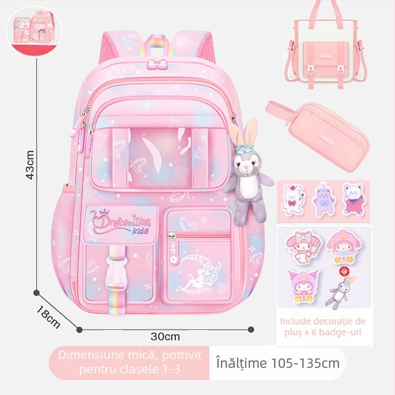 Rucsac pentru fete, clasele 1-6, Oxford ultra-ușor, respirabil și reducerea încărcăturii, model gradient