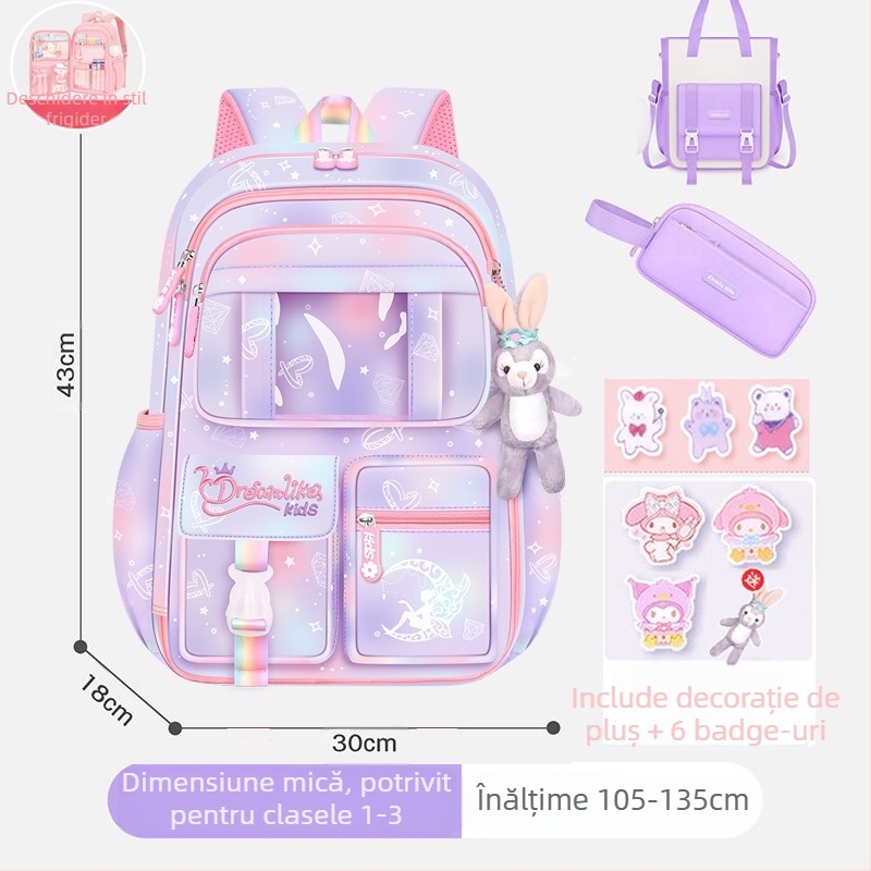 Rucsac pentru fete, clasele 1-6, Oxford ultra-ușor, respirabil și reducerea încărcăturii, model gradient