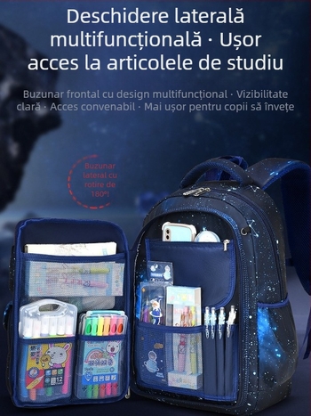 Ghiozdan pentru băieți, școala primară, nailon, respirabil, impermeabil, ultra-ușor, curele cu pernă de aer