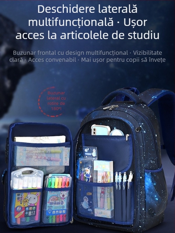 Ghiozdan pentru băieți, școala primară, nailon, respirabil, impermeabil, ultra-ușor, curele cu pernă de aer