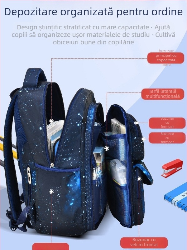 Ghiozdan pentru băieți, școala primară, nailon, respirabil, impermeabil, ultra-ușor, curele cu pernă de aer