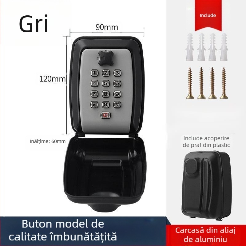 Cutie pentru chei cu lacăt numeric – model G14; materiale: aliaj de aluminiu, aliaj de zinc, ABS plastic; grosimea tijă de închidere 11; distanța tijelor de închidere 31