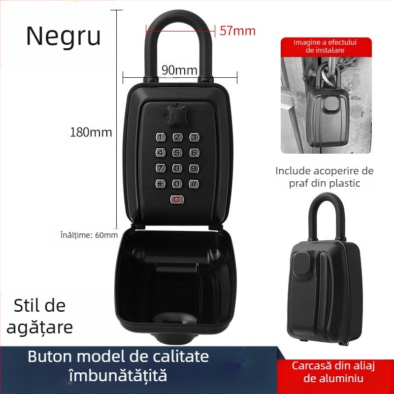 Cutie pentru chei cu lacăt numeric – model G14; materiale: aliaj de aluminiu, aliaj de zinc, ABS plastic; grosimea tijă de închidere 11; distanța tijelor de închidere 31