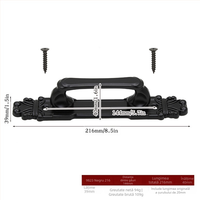 Shangpinnu 9822 mâner metalic pentru ușile de hambar, pentru uși din lemn, cu finisaj electrogalvanic