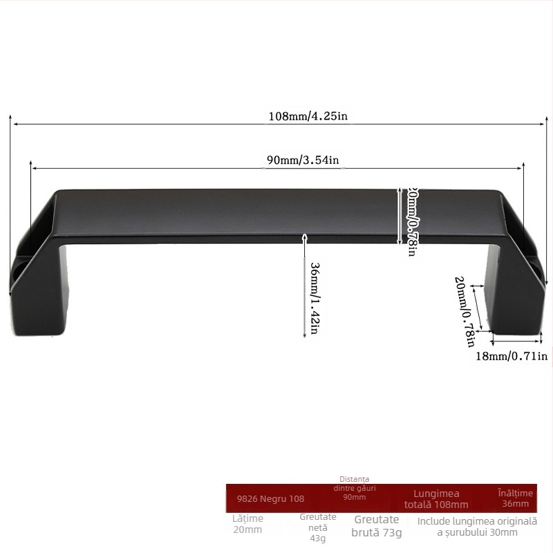Shangpinnu 9822 mâner metalic pentru ușile de hambar, pentru uși din lemn, cu finisaj electrogalvanic