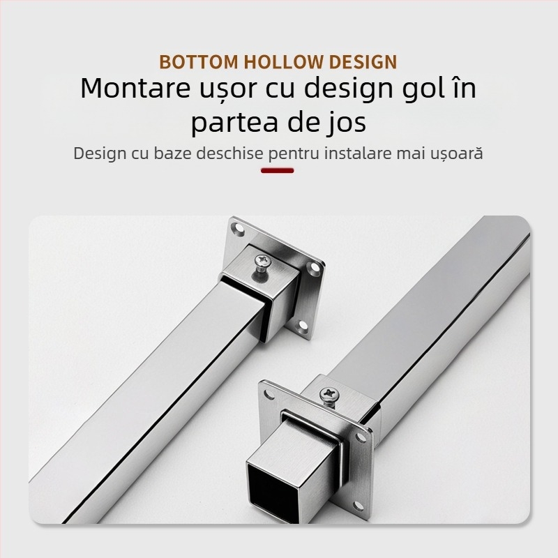Suport de țeavă cu bază flanșată pentru montaj lateral, din oțel inoxidabil 201, finisaj periat, design modern minimalist