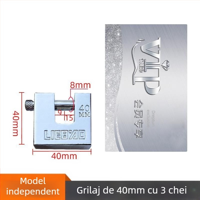 Lacăt pentru uz casnic, dreptunghiular, din fier, model 40-100, utilizare universală