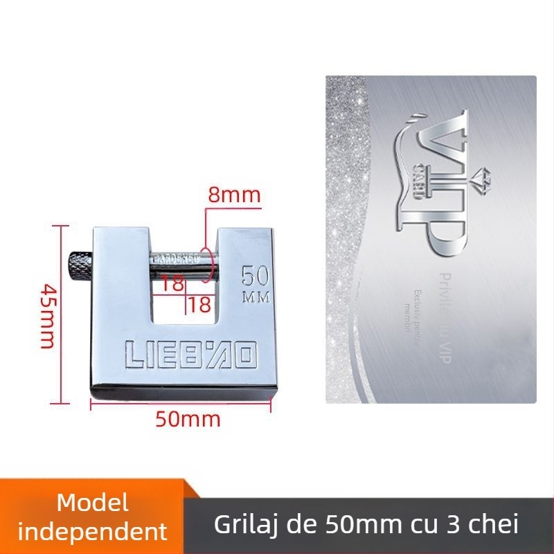 Lacăt pentru uz casnic, dreptunghiular, din fier, model 40-100, utilizare universală