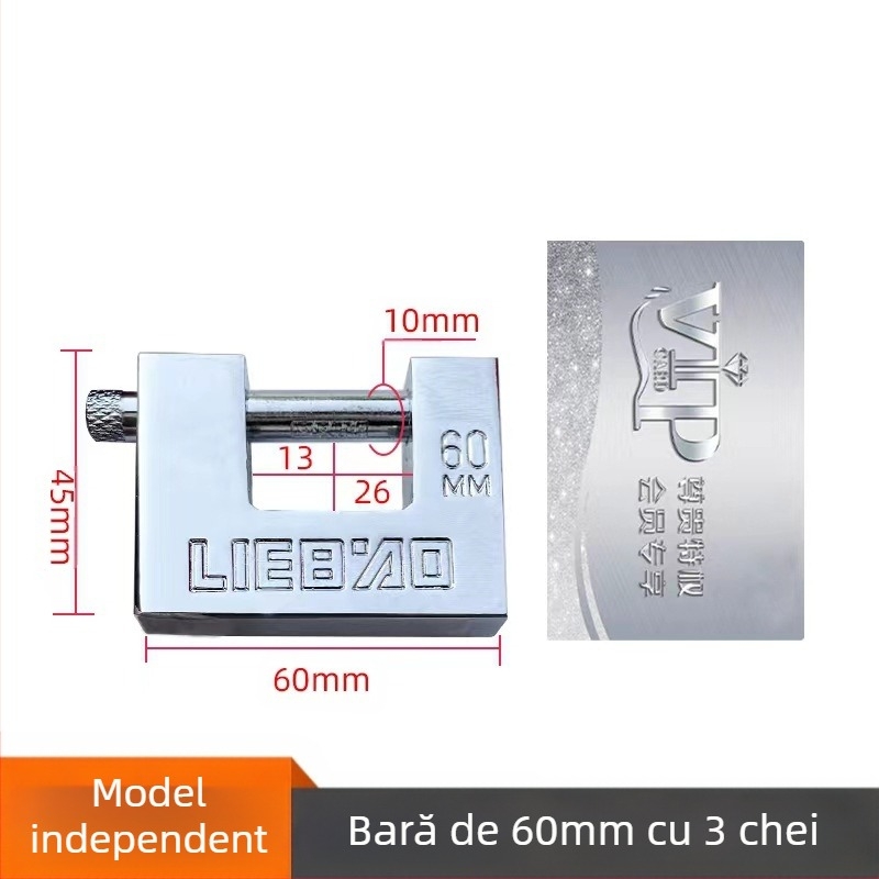 Lacăt pentru uz casnic, dreptunghiular, din fier, model 40-100, utilizare universală