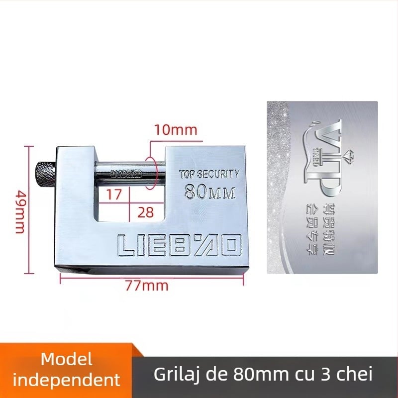 Lacăt pentru uz casnic, dreptunghiular, din fier, model 40-100, utilizare universală